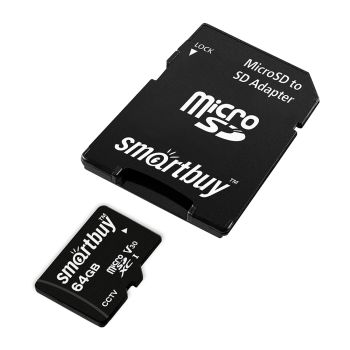 Карта памяти SmartBuy MicroSDXC 64GB UHS-1, Class 10, скорость чтения 95Мб/сек, для видеонаблюдения (с адаптером SD) Карта памяти SmartBuy MicroSDXC 64GB UHS-1, Class 10, скорость чтения 95Мб/сек, для видеонаблюдения (с адаптером SD)